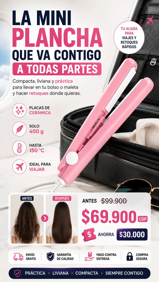 Plancha Mini Viajera Para Cabello De Cer